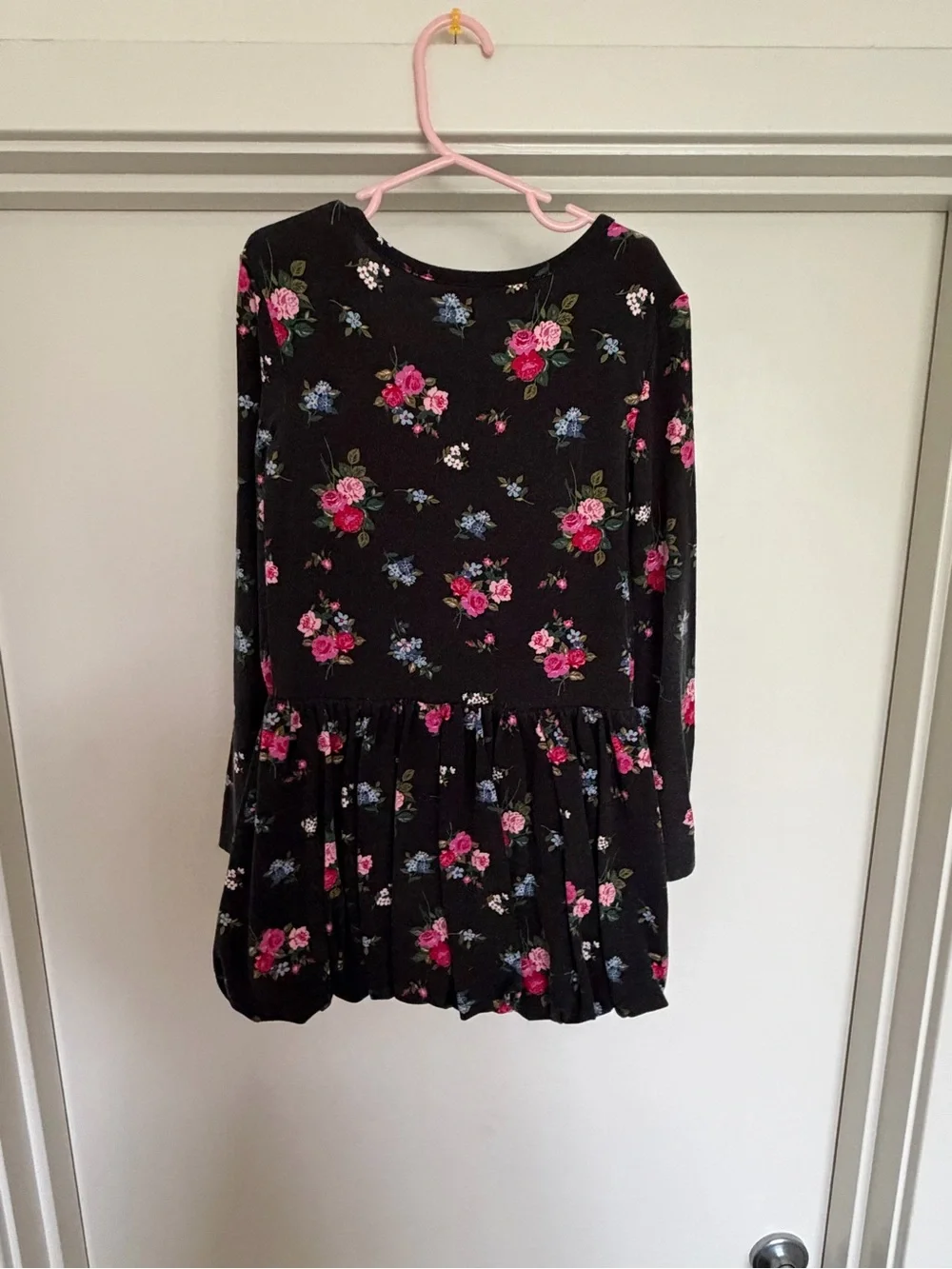 Gap Girls' Black Floral Long-Sleeve Peplum Dress